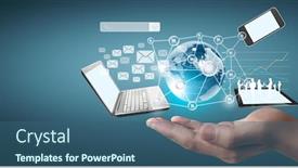  Presentation with technology - Slide deck having technology-business-in-the-hands background and a ocean colored foreground