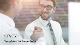  Presentation with handshake - Presentation theme enhanced with technology business promotion - handshake manager and customer background and a  colored foreground