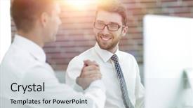  Presentation with handshake - PPT layouts featuring technology business promotion - handshake manager and customer background and a light gray colored foreground