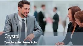  Presentation with people talking - Beautiful slides featuring technology career - happy business people talking backdrop and a  colored foreground