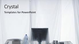  Presentation with dust - Presentation theme with technology change - desk and computer covered background and a sky blue colored foreground