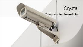  Presentation with camera security - Amazing PPT theme having technology circuit video background - security camera isolated on white backdrop and a lemonade colored foreground