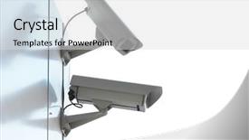  Presentation with cctv camera - Slide deck having technology circuit video background - silhouette of security cctv camera background and a light gray colored foreground