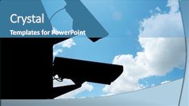  Presentation with camera security - PPT theme consisting of technology circuit video background - silhouette of security cctv camera background and a teal colored foreground