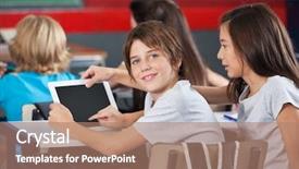  Presentation with table in a classroom cheating - Slides having technology classrooms - side view portrait of little background and a coral colored foreground