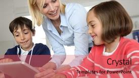  Presentation with school class arabic kids - Slide deck consisting of technology classrooms - teacher in class with kids background and a coral colored foreground