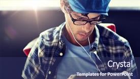  Presentation with computer music - Presentation design enhanced with communication and people concept - creative background and a ocean colored foreground