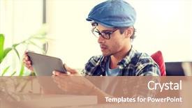  Presentation with information and communication technology in service delivery - PPT theme consisting of communication and people concept - creative background and a coral colored foreground