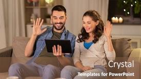  Presentation with communication - Amazing PPT theme having technology-communication-and-people-concept backdrop and a tawny brown colored foreground