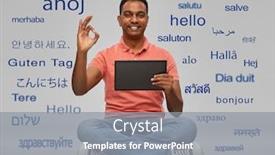  Presentation with foreign - Audience pleasing presentation theme consisting of technology-communication-and-people-concept backdrop and a gray colored foreground