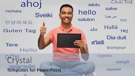  Presentation with foreign - Slide deck featuring technology-communication-and-people-concept background and a light blue colored foreground