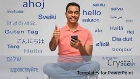  Presentation with foreign - PPT theme consisting of technology-communication-and-people-concept background and a light gray colored foreground