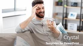  Presentation with communication - Amazing slide deck having technology-communication-and-people-concept backdrop and a gray colored foreground