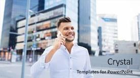  Presentation with information communication technology - Colorful slide deck enhanced with technology communication and people concept backdrop and a light blue colored foreground