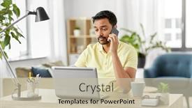  Presentation with remote working - Beautiful slide set featuring technology-communication-and-remote-job backdrop and a soft green colored foreground