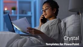  Presentation with remote - PPT theme with technology-communication-and-remote-job background and a dark gray colored foreground