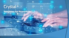  Presentation with high tech technology - Amazing slide deck having technology computer - hand pressing keyboard with high backdrop and a teal colored foreground