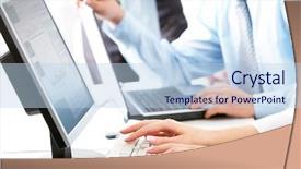  Presentation with keyboard - Cool new slides with technology computer - image of female hands typing backdrop and a light blue colored foreground