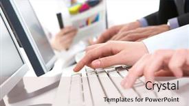  Presentation with keys - PPT layouts with technology computer - photo of female hands pushing background and a lemonade colored foreground