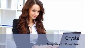 Presentation with woman business - PPT layouts with technology computer - young pretty business woman background and a light blue colored foreground