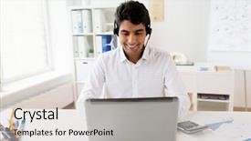  Presentation with nonverbal business communication - Cool new presentation with technology concept - businessman or helpline backdrop and a soft green colored foreground