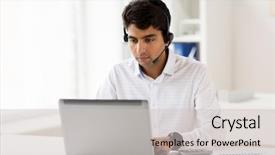  Presentation with business communication - Amazing PPT layouts having technology concept - businessman or helpline backdrop and a light gray colored foreground