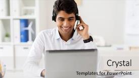  Presentation with business communication - Amazing slide set having technology concept - businessman or helpline backdrop and a light gray colored foreground