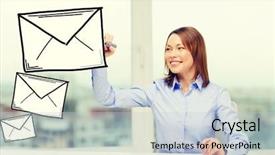  Presentation with virtual technology - Presentation theme consisting of technology concept - businesswoman drawing envelope background and a lemonade colored foreground