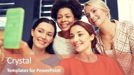  Presentation with valueaddition technology - PPT layouts enhanced with technology concept - happy young women background and a  colored foreground