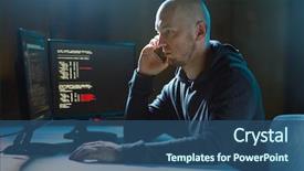  Presentation with computer attack - Presentation theme featuring technology concept - male hacker background and a ocean colored foreground