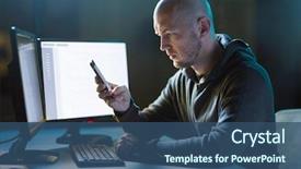  Presentation with hacking - Presentation design enhanced with technology concept - male hacker background and a ocean colored foreground