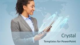  Presentation with african american business - Slide set featuring technology concept - smiling african-american background and a light blue colored foreground