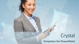  Presentation with business technology internet and network - Slide deck enhanced with technology concept - smiling african-american background and a sky blue colored foreground