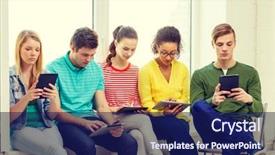  Presentation with school technology - Audience pleasing theme consisting of technology concept - smiling student backdrop and a navy blue colored foreground