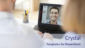  Presentation with video conference - Cool new presentation design with technology concept - team of employer backdrop and a sky blue colored foreground