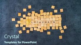  Presentation with blockchain technology - Cool new slide deck with technology-concept-blockchain-english-alphabet backdrop and a ocean colored foreground