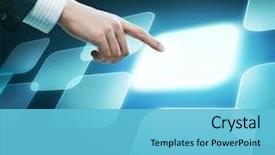  Presentation with touch screen technology - PPT theme having technology concept man's hand background and a light blue colored foreground