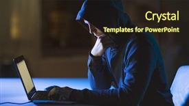  Presentation with computer room - Colorful presentation theme enhanced with technology crime - male hacker backdrop and a wine colored foreground