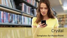  Presentation with teenage girl - Beautiful presentation theme featuring technology cyberbullying and people concept backdrop and a yellow colored foreground