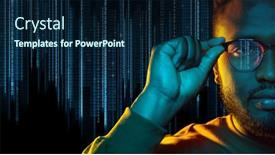  Presentation with black technology - Colorful presentation design enhanced with technology-cyberspace-and-programming-concept backdrop and a navy blue colored foreground