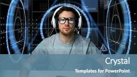  Presentation with virtual keyboard - Amazing PPT theme having technology cyberspace programming and people backdrop and a teal colored foreground