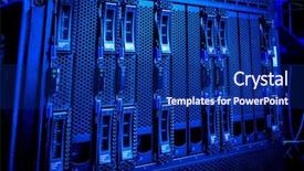  Presentation with data archival - Cool new presentation design with technology database - detail of hard drive cluster backdrop and a navy blue colored foreground