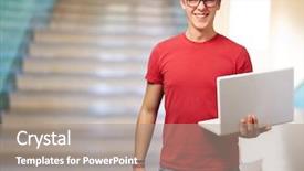  Presentation with indoor smart farming - Amazing PPT theme having technology education - casual man holding laptop indoor backdrop and a gray colored foreground