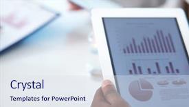  Presentation with technology education - Presentation enhanced with technology education - close-up of touchpad in businessman background and a sky blue colored foreground