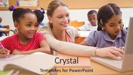  Presentation with elementary school career day and technology and black female teacher - Cool new presentation with technology education - cute pupil using computer backdrop and a coral colored foreground