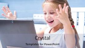  Presentation with technology education - Cool new PPT theme with technology education - glad little girl with her backdrop and a light blue colored foreground