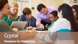  Presentation with high school students - Slide set having technology education - high school students with teacher background and a coral colored foreground