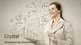  Presentation with technology education - Theme with technology education - image of young woman holding background and a soft green colored foreground