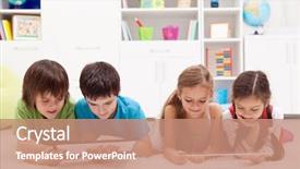 Presentation with computers - Colorful PPT layouts enhanced with technology education - kids using modern tablet computers backdrop and a coral colored foreground