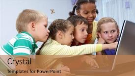  Presentation with smart - PPT theme having technology education - portrait of smart schoolgirls background and a coral colored foreground